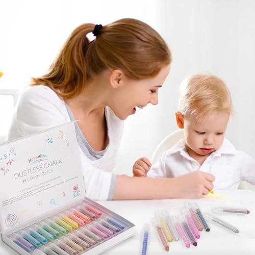 72Pcs Colored Dustless Washable Drawing Chalk Artists Set with 24 Holder - Non-Toxic Art & Drawing Supplies for Kids,Works on Glass/Paper/Wood/Tile (Avoid Rough Textures,Not For ROUGH Chalkboard Use) thumbnail 2