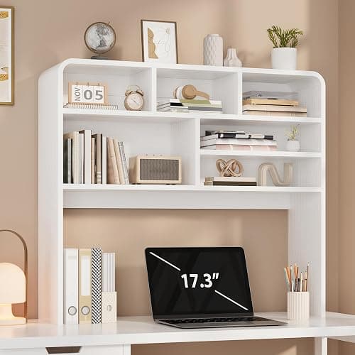 Homiflex 5-Tier Desk Shelf, 37.4''W Desktop Bookshelf for Computer Monitor, Desktop Organizer Shelf Storage Rack with 6 Cubbies, 5-Level Desk Hutch Display Rack for Home, Office, Dorm, Vanity, White - Image 1