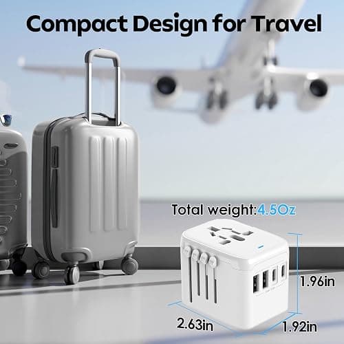 JMFONE International Power Plug Adapter, Universal Travel Adapter with 2 USB-C & 2 USB-A Ports and Multi AC Sockets, All-in-One Worldwide Travel Outlet Charger Adapter for EU US UK AU 200+ Countries thumbnail 4