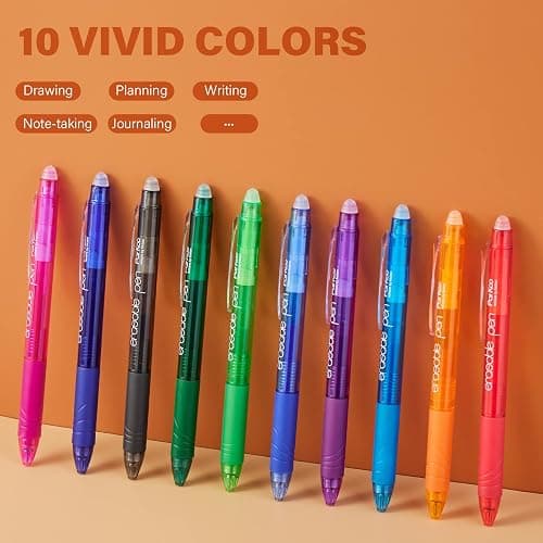 ParKoo Retractable Erasable Gel Pens Clicker, Fine Point 0.7mm, Assorted Color Inks for Drawing Writing, 10-Pack thumbnail 5