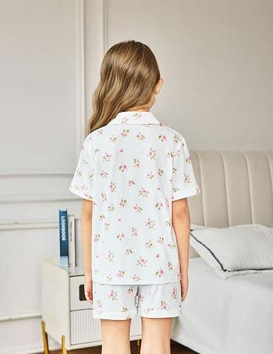 Arshiner Girls Pajamas Sets Short Sleeve Kids Pjs Button Down Sleepwear for 4-13Y thumbnail 7