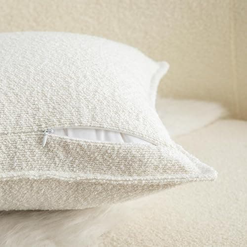 Mandioo Pack of 2 Cushion Covers 40cm x 40cm Decorative Accent Solid Woven Textured Throw Pillow Covers cases Bedroom Living Room Couch Sofa Home 16 x 16 Inch Cream white thumbnail 2