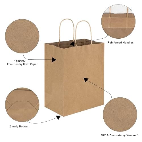 Toovip 90 Pack Plain Brown Kraft Paper Bags with Handles Bulk, Multiple 3 Assorted Sizes Gift Bags for Favors Grocery Retail Party Birthday Shopping Business Goody Craft Merchandise Take Out Sacks thumbnail 3