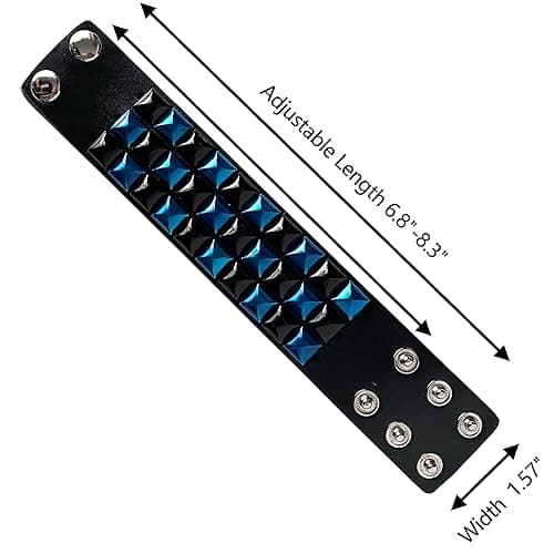 Towefuur Color 3 Row Pyramid Stud Wristband Punk Leather Bracelet Jewelry Bracelet - Blue thumbnail 2