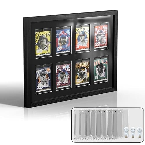 SZYUU Sports Card Display Frame with Magnetic Card Holder & Tempered Glass | Trading Card Display Case for Baseball, Basketball, Football or Hockey Cards, 8-Card Wall-Mounted Display - Image 1