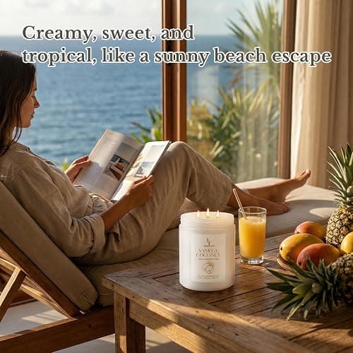 Vanilla Coconut Large Scented Candle, 3-Wick 22oz Long Lasting Scented Candle, Natural Soy Wax Aromatherapy Candle for Home, Candle Gifts for Women Men thumbnail 6