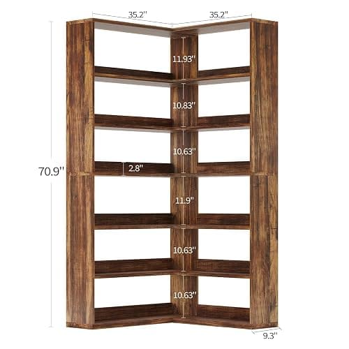 4 EVER WINNER Corner Bookshelf, 6 Tier Bookcase with LED Light and Storage, Industrial Tall Bookshelf Etagere Bookcase, 71” Corner Book Shelf with Storage Display Rack with Baffles for Home Office thumbnail 2