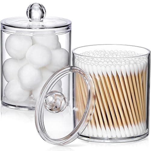 2 Pack Acrylic Qtip Holder Dispenser for Cotton Swabs, Balls, Pads, Floss Picks- Small Clear Plastic Canister Apothecary Jar Set, Bathroom Essentials Accessories Decor, Vanity Makeup Storage Organizer thumbnail 9
