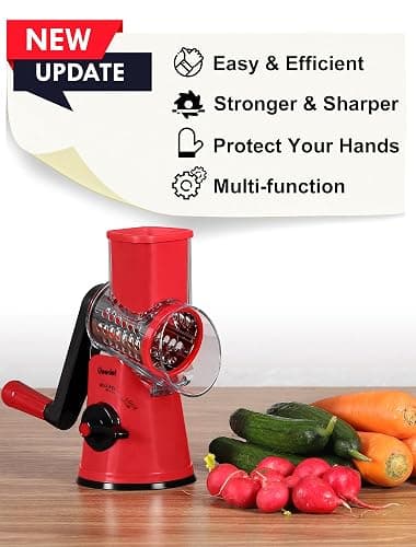 Geedel Rotary Cheese Grater Cheese Shredder - Upgraded 5-in-1 Cheese Grater with Handle and Strong Suction Base, Multi-purpose Vegetable Slicer Ice Shaver Nuts Grinder for Ice, Vegetables, Fruit, Nuts thumbnail 6