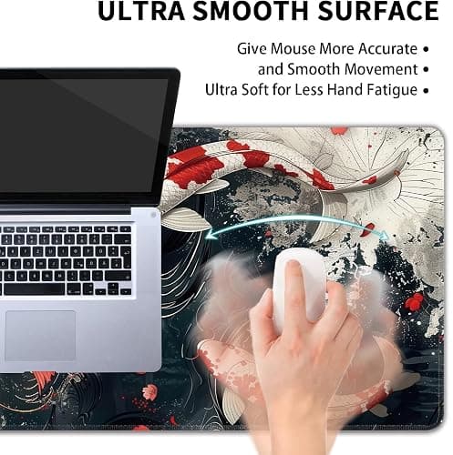Koi Fish Large Mouse Pad,Gaming Keyboard Desk Pad,Extended Mouse Mat Non-Slip Rubber Base with Stitched Edges for Office Game Home XXL 35.4"x15.7" thumbnail 5