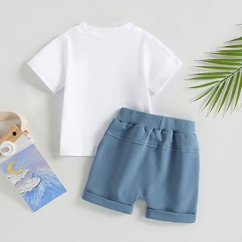 Toddler Baby Boy Summer Clothes Mamas Little Boy Short Sleeve T Shirt Tops Infant Rolled Stretch Shorts Set thumbnail 3
