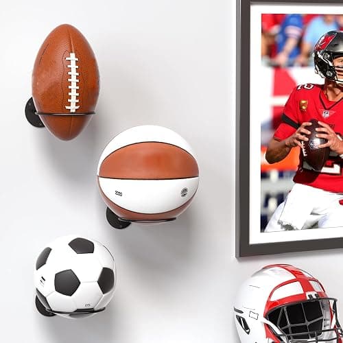 jockcaras Ball Display Holder Wall Mount: Black Storage Rack for Basketball, Rugby, Soccer, Football, Baseball Room Decor - Boys Sports Accessories Organizer thumbnail 2