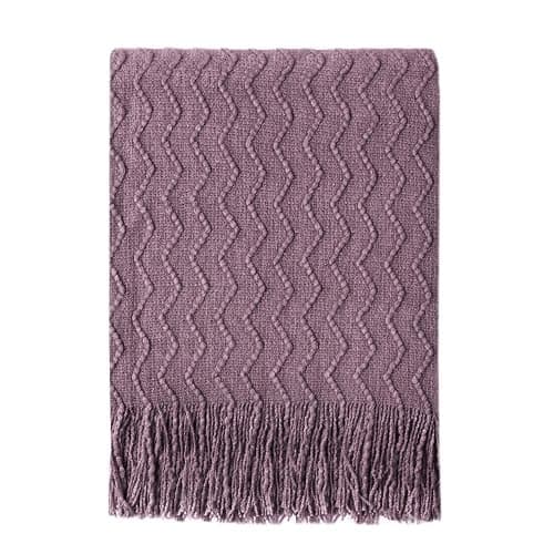 BOURINA Dark Lavender Throw Blanket 50x60 Inch Knit Soft Throw Sofa Blanket | Knitted Throw Blanket 50x60 Inches, Soft Lightweight Boho Weave Throw Decorative Couch Blanket for Living Room Bedroom Chair - Image 1