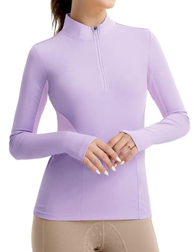 FitsT4 Sports Womens Equestrian Shirts Thumbholes Long Sleeve Horse Riding Shirts Quick Dry UPF50+ Riding Top Half Zip - Image 1