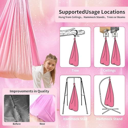 WUBOTIYU Sensory Swing for Kids Indoor & Outdoor Double Layer Therapy Cuddle Hammock Chair with 360° Swivel Hanger Kit Adjustable Child and Adult Aspergers Autism ADHD (Pink) (WUBOTIYU010) thumbnail 4