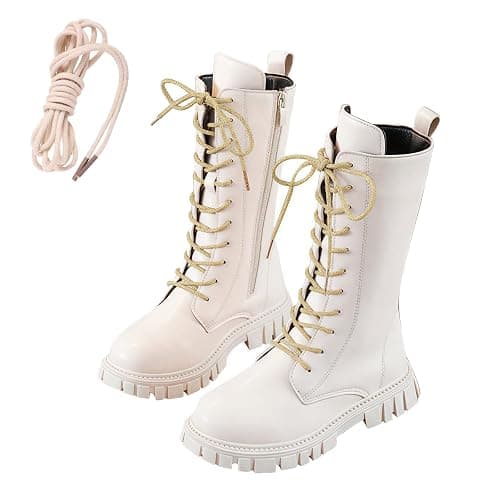 betible Girls Boots Knee High Zip Up Lace Up Outdoor Booties Winter Fashion Long Leather Boot for Little Kid Big Kid thumbnail 5