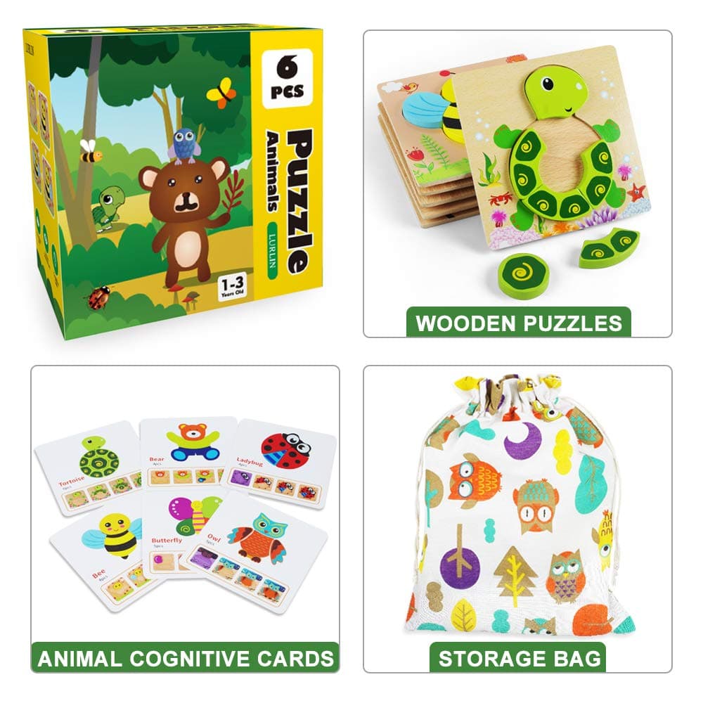 Toddler Puzzles, Wooden Jigsaw Animals Puzzles for 1 2 3 Year Old Girls Boys Toddlers, Educational Preschool Toys Gifts for Colors & Shapes Cognition Skill Learning thumbnail 7