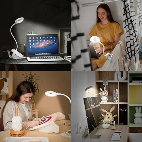 CUHIOY Clip on Reading Light for Bed Headboard, Rechargeable Battery Clamp on Bunk Bed Light, 5 Colors 5 Brightness Flexible Neck Desk Lamp, Eye Protect LED Touch Control Book Lights at Night for Kids thumbnail 7