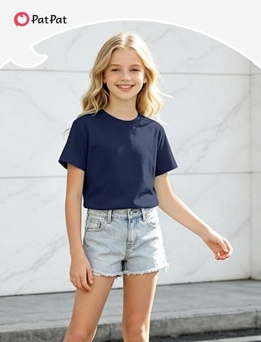 PATPAT Girls Cotton T Shirt, Crewneck Short Sleeve Tops Tees, 5-16 Years | Summer Casual Clothes, Basic Layering, Solid, Regular Fit, Soft & Versatile, Stretchy and Durable, Breathable, No Pilling thumbnail 5