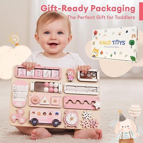KALOTOYS Large Montessori Busy Board for Baby & Toddlers 1-3 — 17-Inch Wooden Sensory Activity Board — Fine Motor Skills & Early Learning Educational Toy for 1 2 3 Year Old, Travel Friendly & Safe thumbnail 9