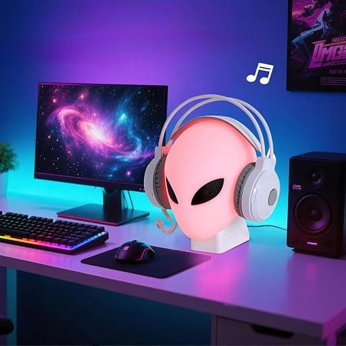 FancyMay RGB Headphone Stand with Music Rhythm Light, 8-Color LED Gaming Headset Holder with USB & Type-C Charging Ports, Voice-Activated Light for PC Desk Setup, Gamer Gifts for Men & Boys thumbnail 8