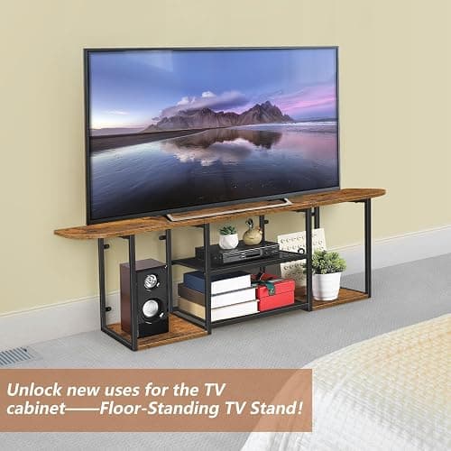 Fogein Floating TV Stand for 50 60 Inches TV,Wall Mounted Media Console with Open Storage Shelves，Modern Entertainment Center for Living Room,Bedroom (Brown) thumbnail 7