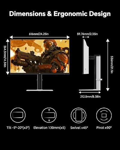 KTC 27 Inch Gaming Monitor 200Hz, 1440P Monitor with Speakers, Up to 210Hz Computer Monitors Fast IPS 1ms, 131% sRGB, Adaptive Sync, Tilt/Swivel/Pivot/Height Adjustment, HDMI DisplayPort, White H27T6 thumbnail 9