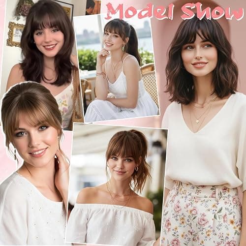 Benehair Clip in Fringe Natural Fringe Clip in Hair Curved Air Hair Bangs with Temples Synthetic Light Brown Hairpieces for Women Girls Daily Wear(Light Brown, 30g) thumbnail 7