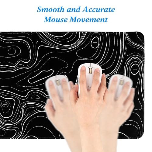 Gaming Mouse Pad Topographic Contour Large Desk Mat Long Computer Keyboard Mouse Mat Mousepad with Slip Base Desk Pad Edge for Home Office Work (Black) thumbnail 6