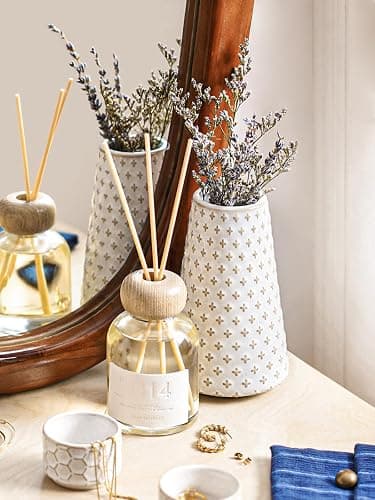 Ceramic Vase for Decor, 6 Inch+7.1 Inch White Flower Vase for Lego Flowers, Tulip and Pampas Grass, Embossed Farmhouse Vases for Centerpieces,Home Living Room Dining Table Office Decor, Arctic White thumbnail 5