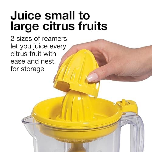 Proctor Silex Alex's Lemonade Stand Electric Citrus Juicer Machine, Large 34 oz. Pitcher, Pressure Activated, for Lemons, Limes and Oranges, 34 oz, Includes 2 Reamers & Recipe Book, Yellow (66341) thumbnail 6
