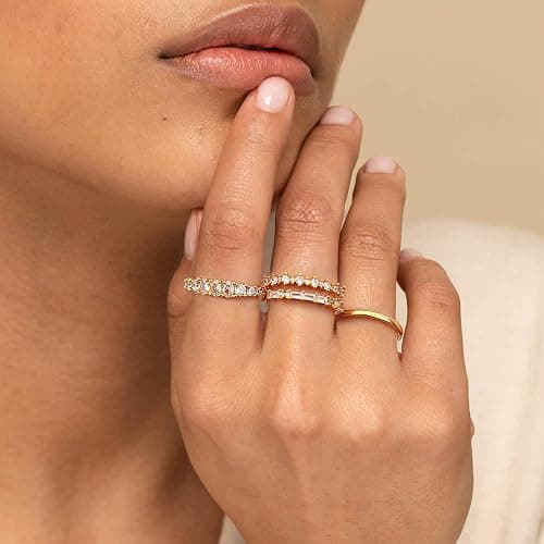 TOBENY Stackable Gold Rings for Women Non Tarnish Dainty 14K Gold Plated Stacking Cubic Zirconia Thumb Ring Set Trendy Statement Promise Wedding Bands Engagement Rings for Women Size 6 7 8 9 10 thumbnail 3