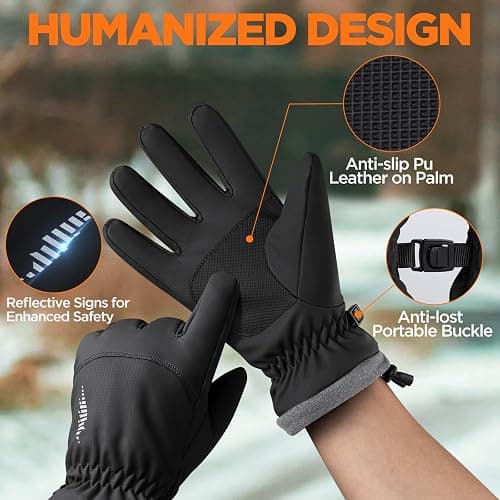 rivmount Winter Waterproof Ski Snow Warm Gloves Women Men, Cold Weather Thermal with Touchscreen Fingers, for Running Driving Cycling Hiking Biking - Black - Medium thumbnail 5