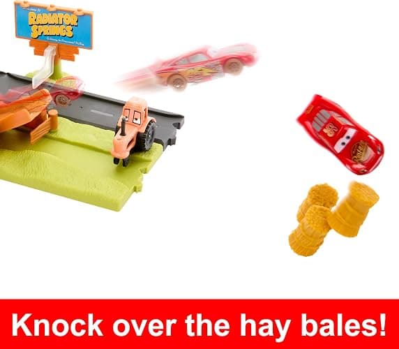 Mattel Disney and Pixar Cars Playset with 3 Toy Vehicles & 2 Ways to Play, Frank Escape & Stunt Race Set Includes Lightning McQueen thumbnail 5