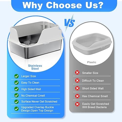 Stainless Steel Cat Litter Box with Lid, XL for Big Cats, High Sided Metal Litter Pan, Anti Leakage,Odor-Free & Easy Cleaning,Included Scoop &Trash Bag*2 & Mat & Sticker (White) thumbnail 6