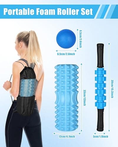 4 in 1 Foam Roller Set, Massage Roller for Back and Legs with Massage Ball and Muscle Roller Stick for Deep Tissue Massage, Yoga Pilates, Exercise, All in Carry Bag thumbnail 2