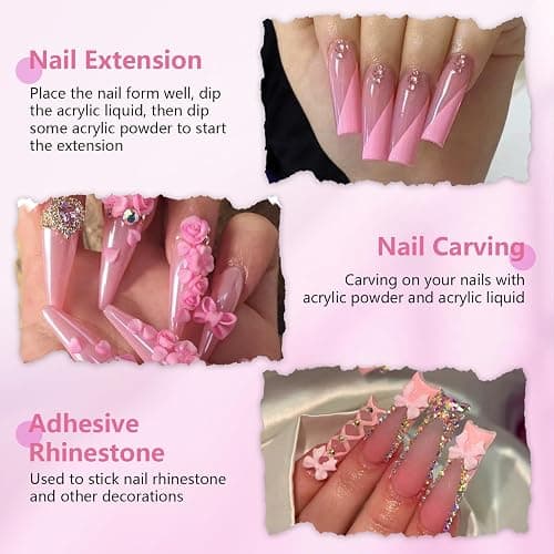 Acrylic Nail Kit- Salon Quality Pink Acrylic Powder and Liquid Set with Kolinsky Nail Brush for Home DIY Salon Nails Application thumbnail 6