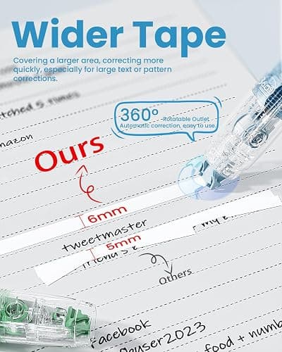 Four Candies 2-Pack White Correction Tape, Refillable, 118.1 ft, 6mm Width | 4 Refill Tapes, Retractable, Smooth, Tear-Resistant, Cute Pen Shaped Applicator for Back to School Teen & Adults thumbnail 2