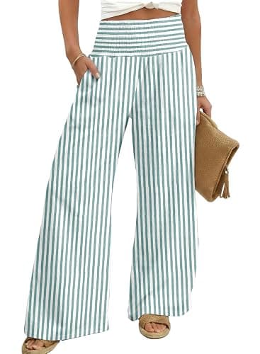 Dokotoo Women's Fall Gingham Wide Leg Casual Pants 2026 | High Waisted,Maternity Trousers,Lounge Palazzo Pants,Elastic Wasited,Boho Beach Clothes with Pockets,Home,Office with Pockets - Image 1