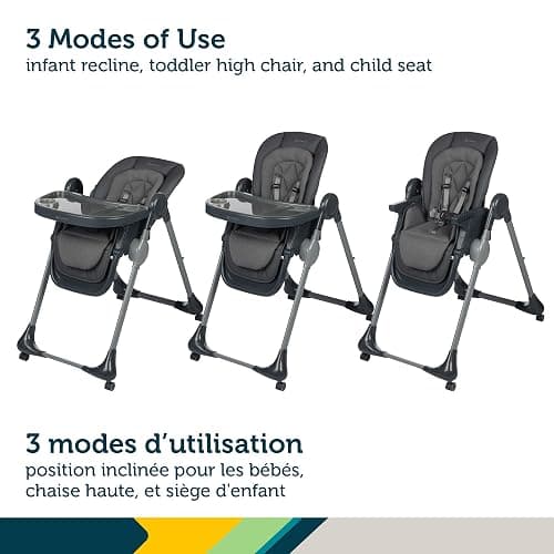 Safety 1st Olea 3-in-1 High Chair for Newborn to Toddler | Kitchen Booster Chair Mode, Adjustable, Recline, Easy-to-Clean Design, Swivel Wheels – Mineral Graphite thumbnail 2