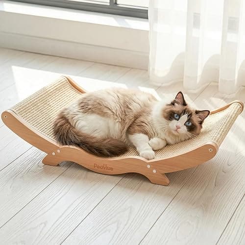 Peoviue Extra-Large Cat Scratcher Bed with Natural Sisal Scratching Pad, Wooden Cat Bed Lounge Hammock for Indoor Cats, Durable Cat Scratching Post Furniture for Large Cats - Image 1