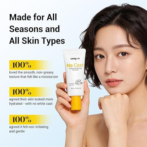 No Cast Moisturizing Sunscreen SPF50 PA++++ Collagen Facial Sunscreen Korean Sunscreen with Hyaluronic Acid, Oil Free, No White Cast Natural Sunscreen for All Sensitive Skin Type thumbnail 5