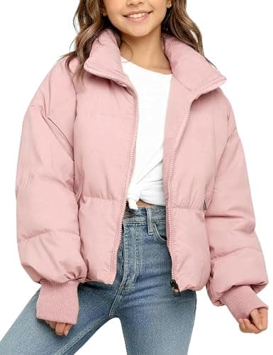 ACTCHIC Girls Winter Puffer Jacket Warm Cropped Quilted Jacket Zip Up Puffy Coat 7-16 Years - Image 1