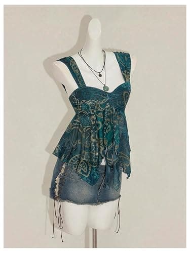 Milumia Women's Tie Front Asymmetrical Flowy Babydoll Top Y2k Sweetheart Neck Mesh Going Out Tank Tops thumbnail 2