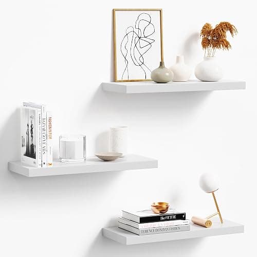 oridom Floating Shelves for Wall, White Wood WallShelf Set of 3, 16" Wall Mounted Floating Shelf for Kitchen, Living Room, Bedroom, Bathroom Storage, Book Shelf for Walls Home Decor, Frame Display - Image 1