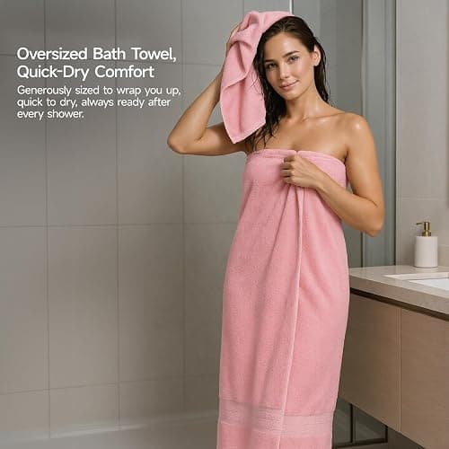 REDKISS Pink Towel Set of 8-100% Cotton Luxury Bath Towels Set for Bathroom, 600 GSM Highly Absorbent Bathroom Towel with 2 Large Bath Sheet, 2 Hand, 4 Washcloths, Pink Shower Towels for Dorm thumbnail 5