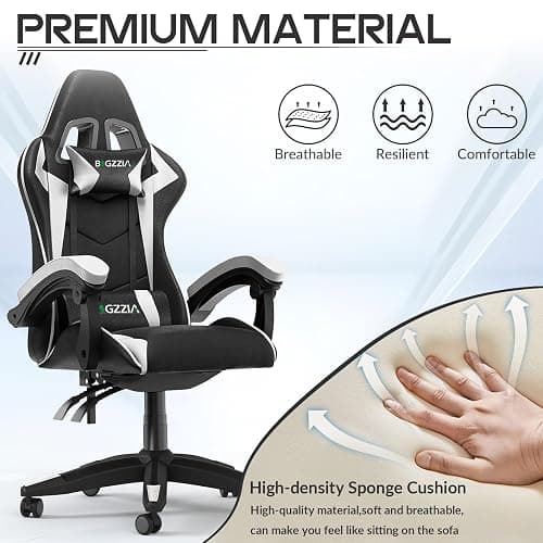 Racingreat Ergonomic Gaming Chair with Adjustable Height, Reclining Feature, Headrest, and Lumbar Support for Adults (Basics, White) thumbnail 4