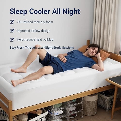 ELEMUSE Twin XL Dual Layer 3 Inch Memory Foam Mattress Topper for College Studends, Dorm Room Essentials, 2 Inch Cooling Gel Foam and 1 Inch Soft Pillow Top Bed Pad,Back to School Comfortable Support thumbnail 4