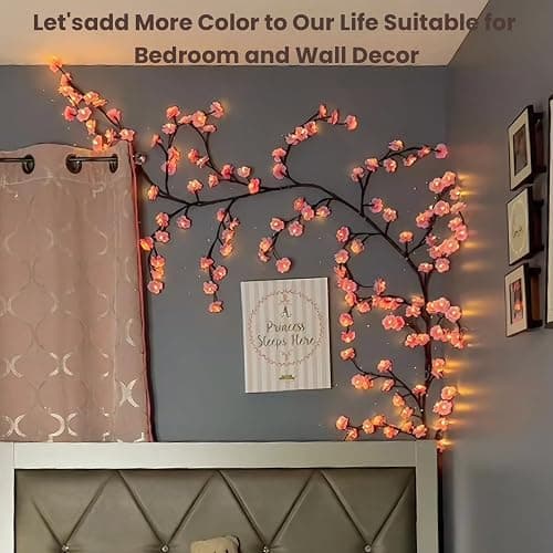 Cherry Blossom Tree Branch Lights for Wall,Cherry Enchanted Willow Vine Lights,with 48 LED and 8 Lighting Modes,Remote Timer,for Bedroom Wall Doors Windows Wedding Christmas Holiday (47inch) thumbnail 8