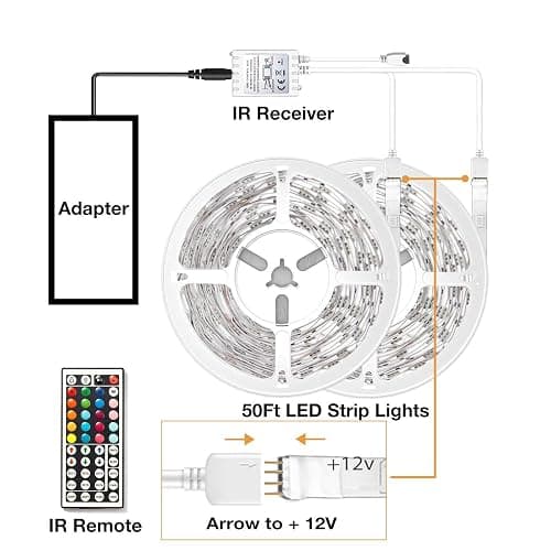 VOLIVO LED Strip Lights 50 FT,Color Changing Led Light Strips Kit with 44 Keys IR Remote Control, Lighting for Bedroom, Room, Home Decoration thumbnail 2